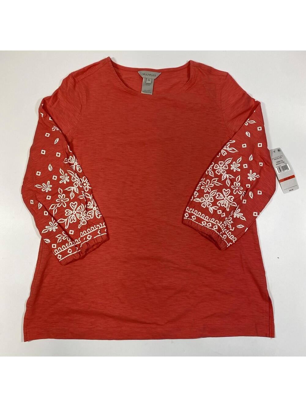 Multiples Watermelon Sugar Coral Top XS NWT Boho Artsy Lagenlook Textured Knit